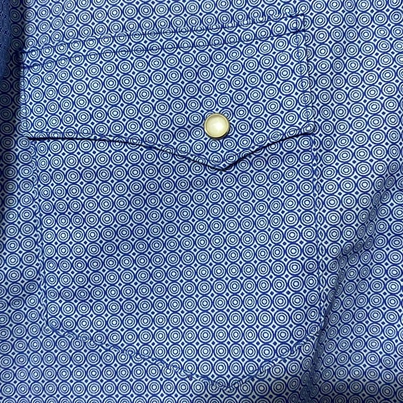 WRANGLER WRANCHER MENS SIZE 2XT(Tall)PEARL SNAP BUTTONS BLUE CIRCLE DESIGN SHIRT - Picture 6 of 12